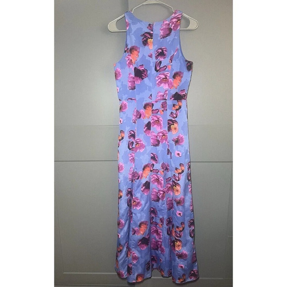 Banana Republic Round Neck Poppy Floral Maxi Dress Purple Blue Size 2 - Picture 4 of 9